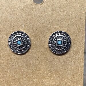 Aztec Silver and Turquoise Stud Earrings